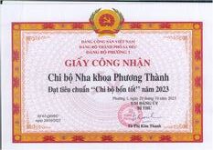 Giấy công nhận Chi bộ Nha Khoa Phương Thành đạt tiêu chuẩn “Chi bộ bốn tốt” năm 2023