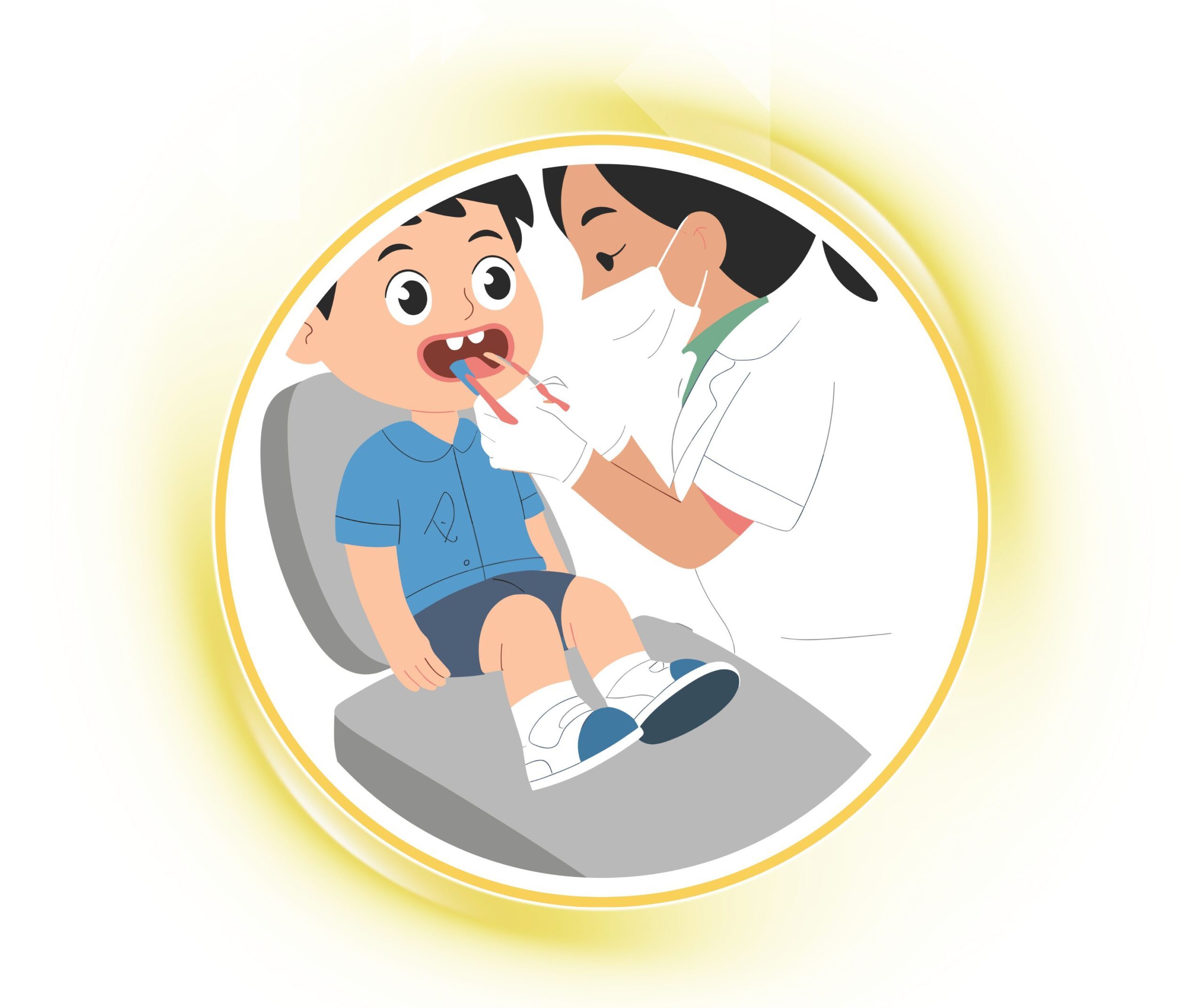 Minh họa bác sĩ thăm khám và chăm sóc răng miệng cho trẻ em tại Nha khoa Phương Thành