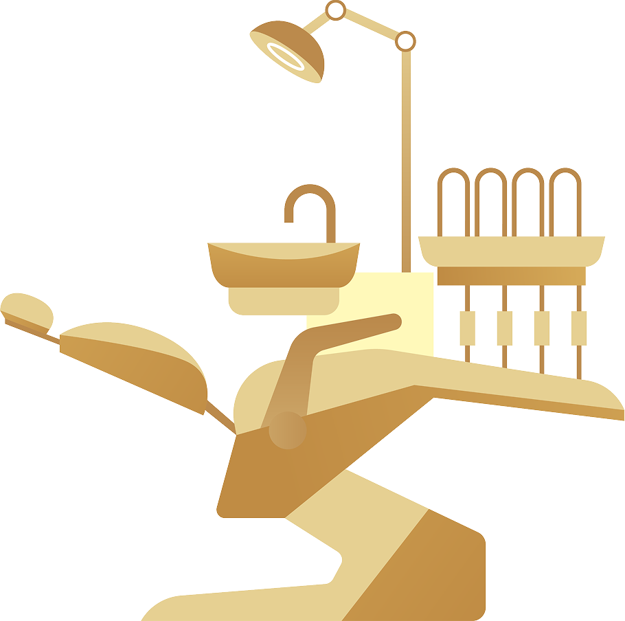 Hình ảnh biểu tượng ghế nha khoa với đèn và các dụng cụ nha khoa, tượng trưng cho môi trường làm việc trong phòng khám nha khoa