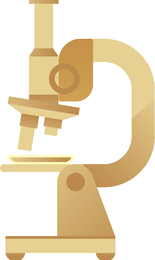 Biểu tượng kính hiển vi màu vàng – thiết kế tối giản mô phỏng thiết bị nghiên cứu y học, đại diện cho tiêu chuẩn kiểm định và chất lượng tại Nha Khoa Phương Thành