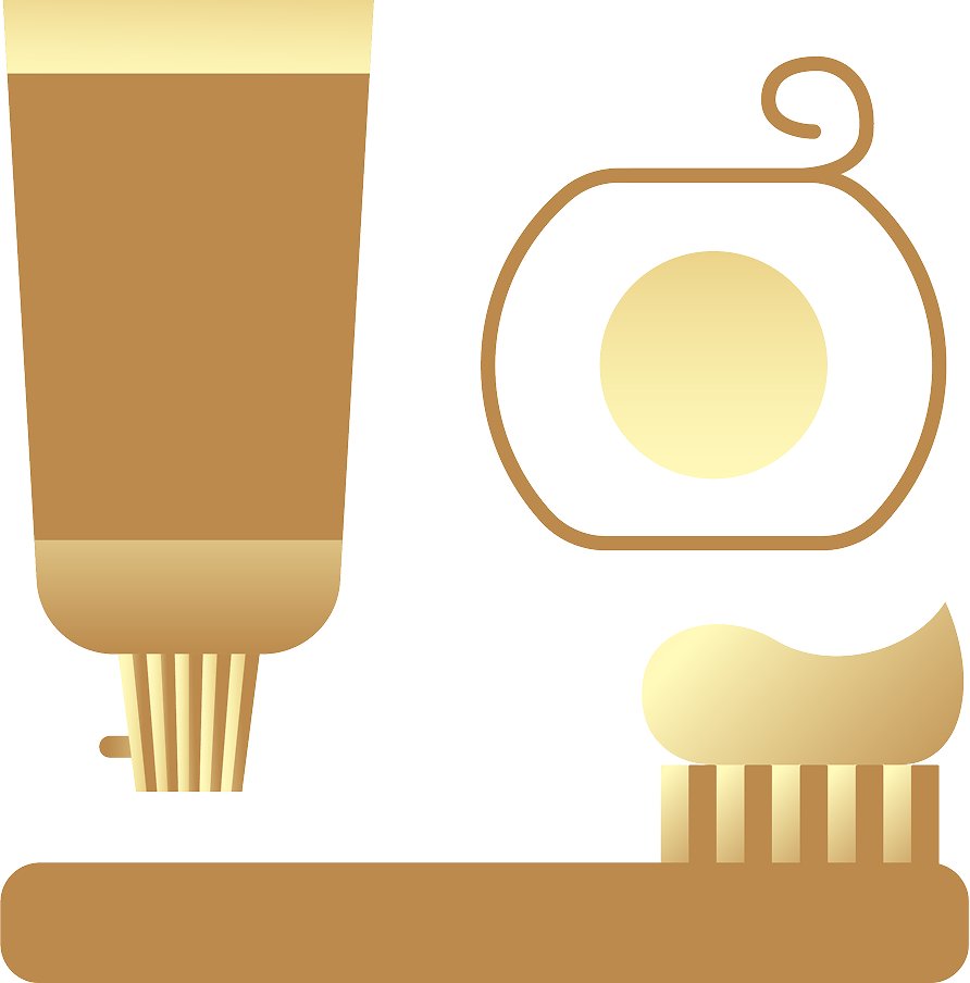 Bộ sản phẩm vệ sinh răng miệng cơ bản: bàn chải, kem đánh răng và chỉ nha khoa, minh họa cho việc chăm sóc răng miệng tại nhà