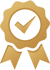 Biểu tượng huy hiệu vàng với dấu tích xác nhận – đại diện cho chứng nhận chất lượng và uy tín dịch vụ nha khoa tại Nha Khoa Phương Thành