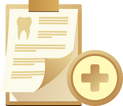 Hình ảnh biểu tượng tờ đơn nha khoa với hình ảnh chiếc răng và biểu tượng cộng, tượng trưng cho dịch vụ nha khoa và chăm sóc sức khỏe răng miệng