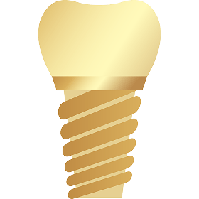 Biểu tượng Implant nha khoa màu vàng – mô phỏng cấu trúc răng giả với phần mão và trụ xoắn, đại diện cho dịch vụ trồng răng tại Nha Khoa Phương Thành