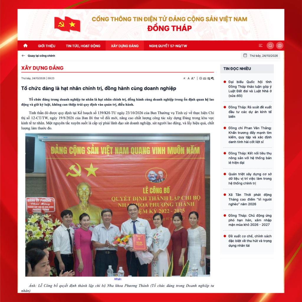 NHA KHOA PHƯƠNG THÀNH VINH DỰ ĐƯỢC ĐỀ CẬP TRÊN BÁO ĐIỆN TỬ ĐẢNG CỘNG SẢN VIỆT NAM